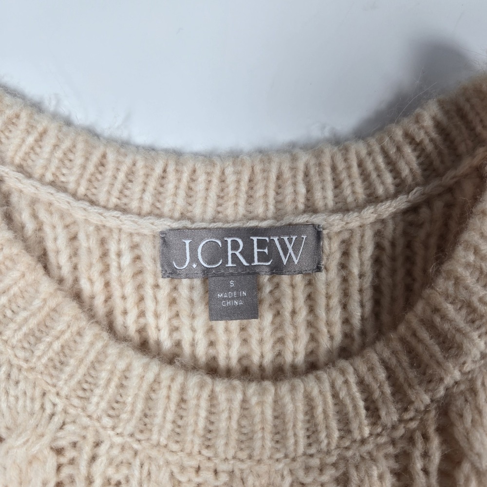 J.Crew Sweater Vest Small Beige Cable Knit Alpaca Wool Blend Sleeveless Pullover - Picture 2 of 6